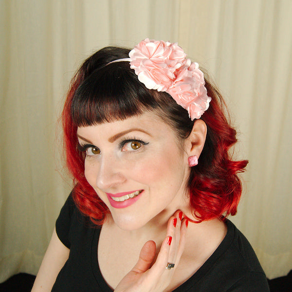 Rosette Pink Headband Halo Luxe Mauve Rosette Velvet Headband – Panda and Cub main image 4