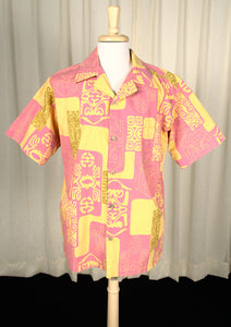 Pink & Yellow Tikis Aloha Shirt Cats Like Us