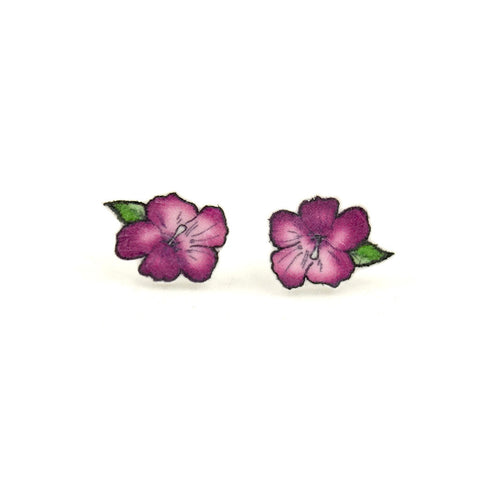 Purple Hibiscus Flower Earrings Cats Like Us