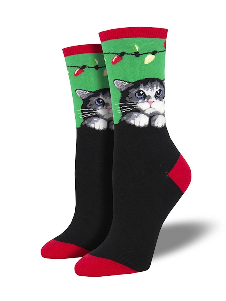 Purrty Holiday Lights Socks Cats Like Us