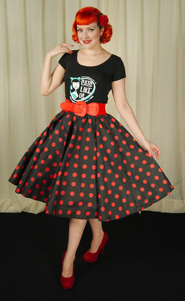 Red & Black Dot Circle Skirt Cats Like Us