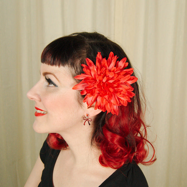 Red Dahlia Hair Flower Cats Like Us