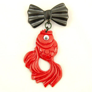 Red Gone Fishing Brooch Pin Cats Like Us