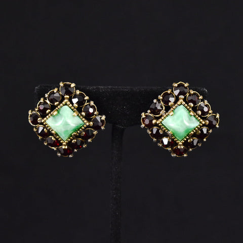 Red Rhinestone & Green Vintage Earrings Cats Like Us