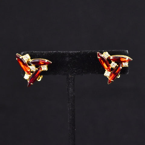 Red Rhinestone Triangle Vintage Earrings Cats Like Us