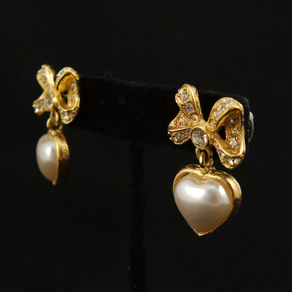 Rhinestone Heart Pearl Earrings Cats Like Us