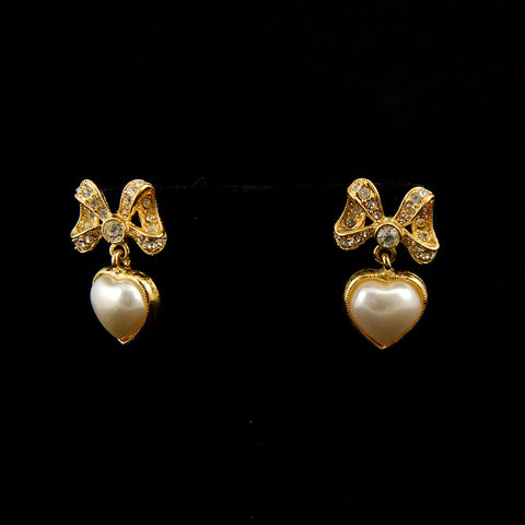 Rhinestone Heart Pearl Earrings Cats Like Us