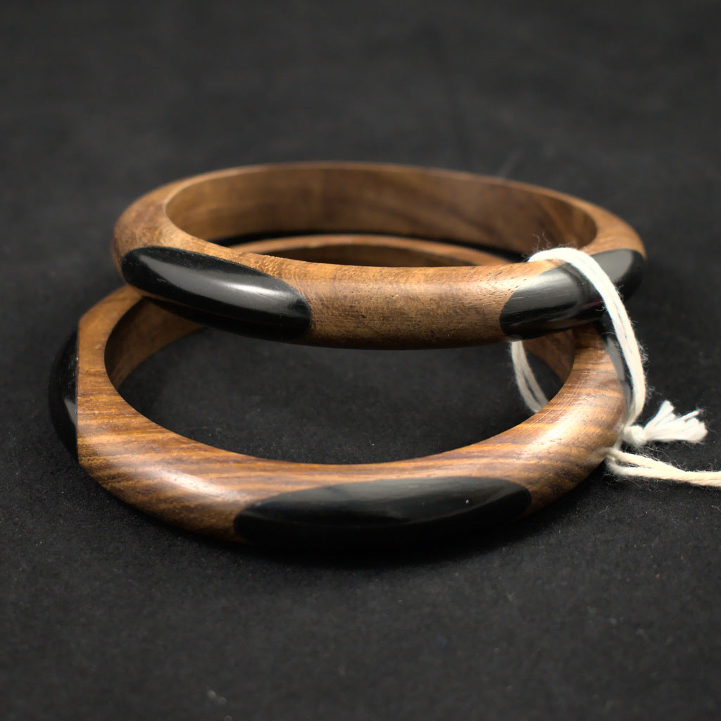 Set of Two Oval Dot Wood Bangle Vintage Bracelets Cats Like Us