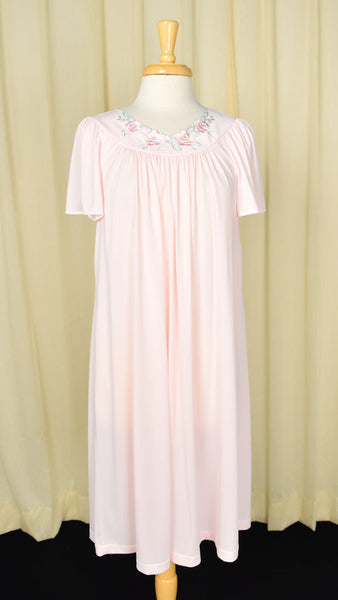 Shadowline Vintage 1970s Pink Roses Nightgown Cats Like Us