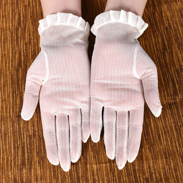 Sheer Off White Ruffle Vintage Gloves Cats Like Us
