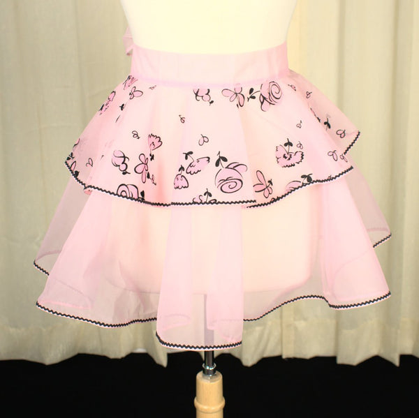 Sheer Pink & Black Floral Apron Cats Like Us