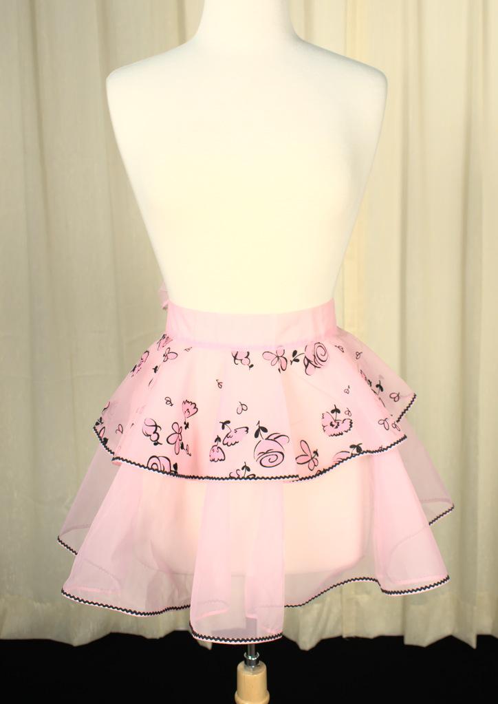 Sheer Pink & Black Floral Apron Cats Like Us