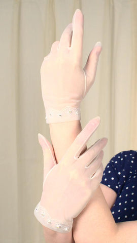 Sheer White Rhinestone Gloves Cats Like Us