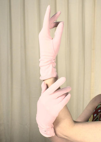Short Baby Pink Ruched Gloves Cats Like Us