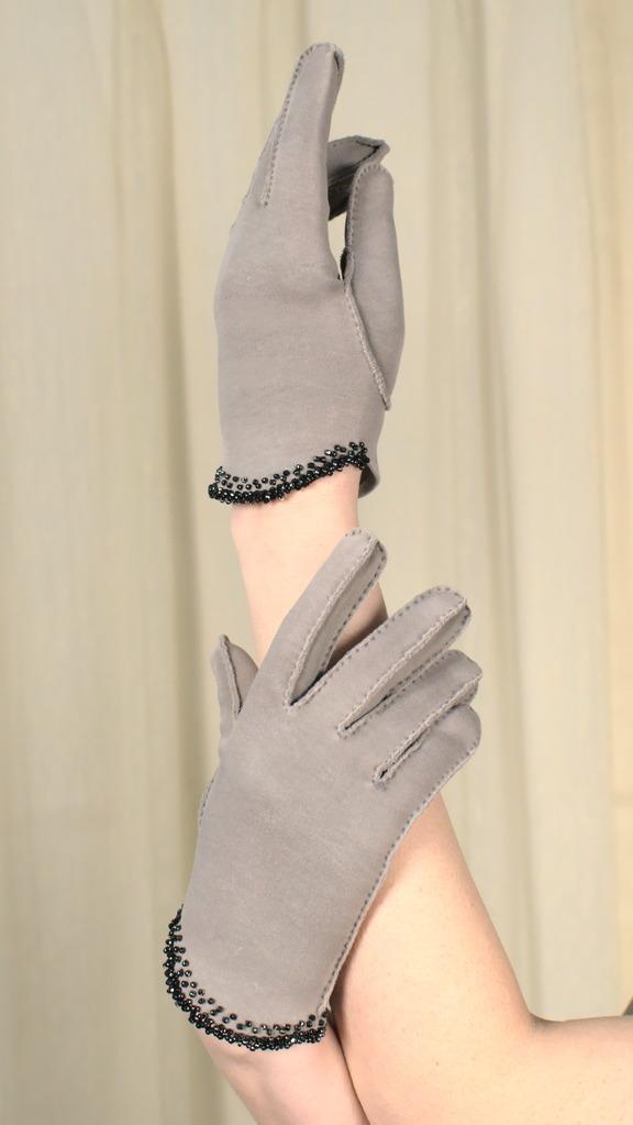 Short Beaded Gray Gloves Cats Like Us