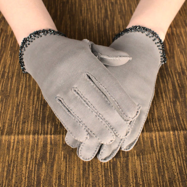 Short Beaded Gray Gloves Cats Like Us
