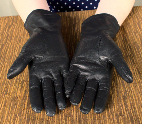 Short Black Leather Gloves Cats Like Us