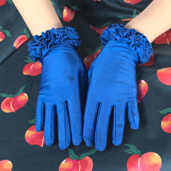 Short Blue Ruffle Gloves Cats Like Us