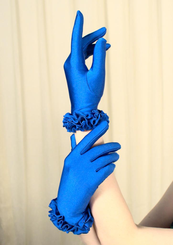 Short Blue Ruffle Gloves Cats Like Us