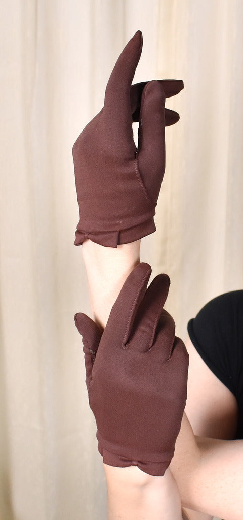 Short Brown Bow Vintage Gloves Cats Like Us