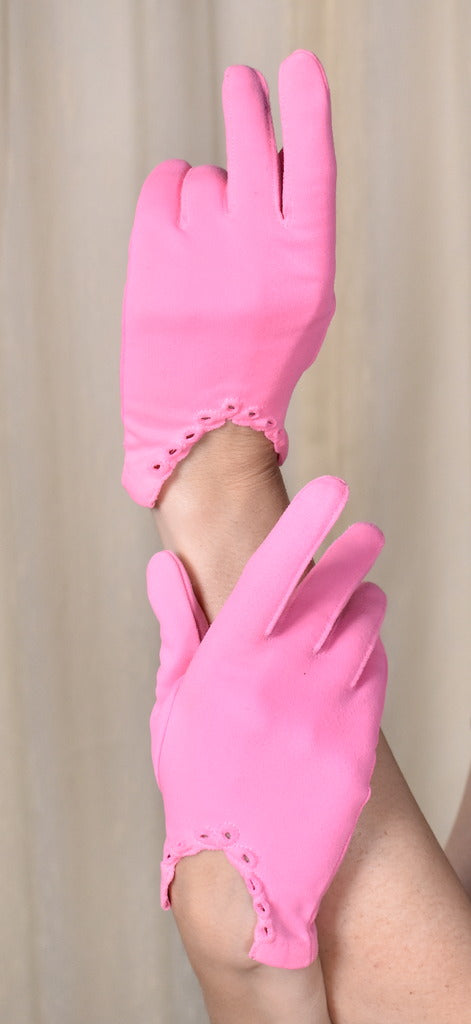Short Day Glo Pink Vintage Gloves Cats Like Us