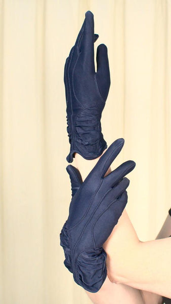 Short Detailed Navy Gloves Cats Like Us