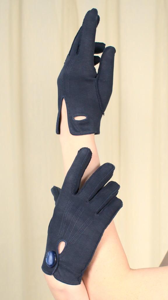 Short Navy Button Gloves Cats Like Us