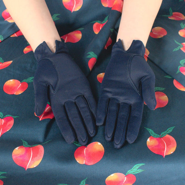 Short Navy Embroidered Gloves Cats Like Us