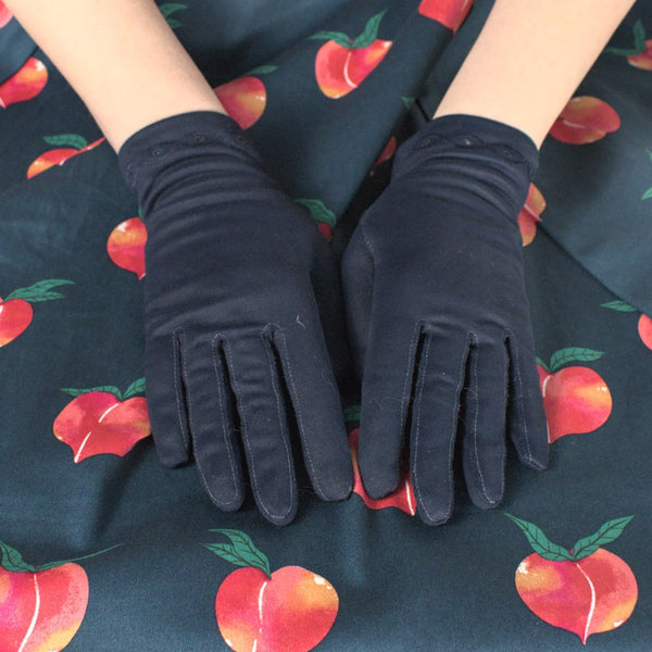 Short Navy Embroidered Gloves Cats Like Us