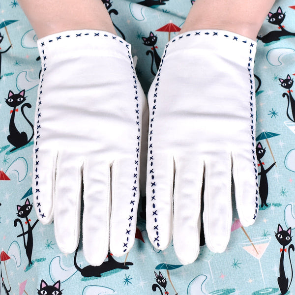Short Navy X Embroidered Vintage Gloves Cats Like Us