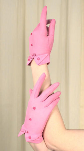 Short Pink Embroidered Gloves Cats Like Us