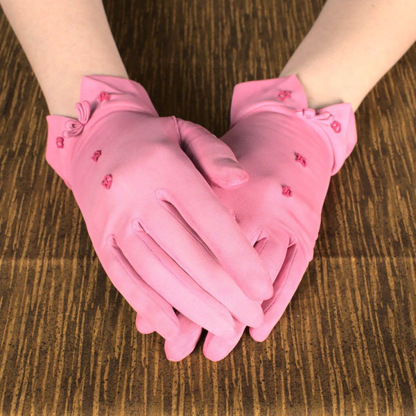 Short Pink Embroidered Gloves Cats Like Us