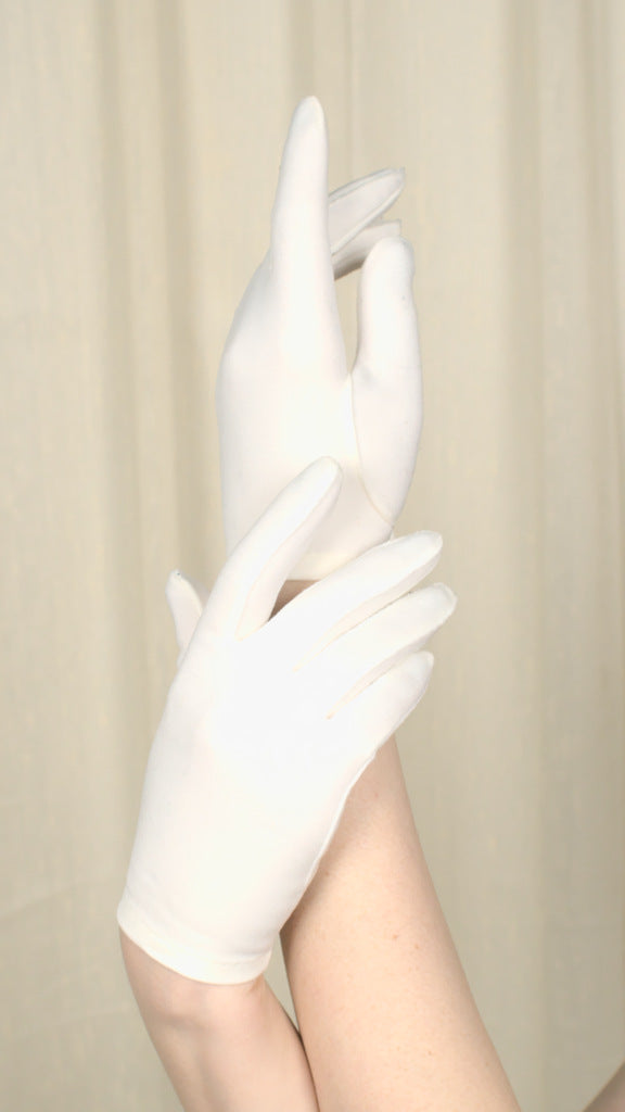 Short Plain White Button Gloves Cats Like Us