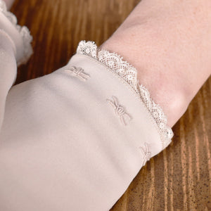Short Tan Lace & Emb Bow Vintage Gloves Cats Like Us