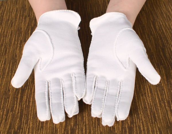 Short White Beaded & Emb Gloves Cats Like Us