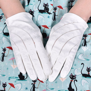 Short White Dots & Swirl Vintage Gloves Cats Like Us