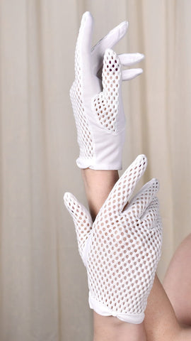 Short White Fishnet Gloves Cats Like Us