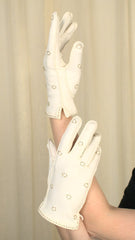 Short White Gold Bead Gloves