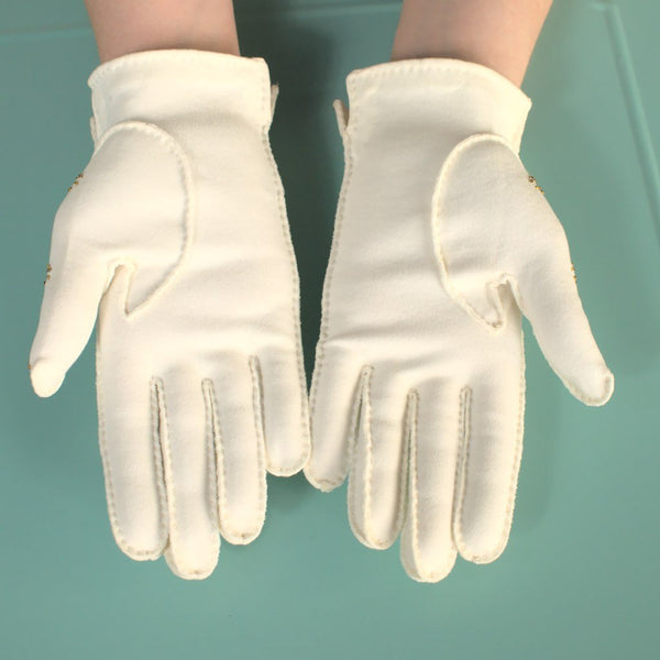 Short White Gold Bead Gloves Cats Like Us