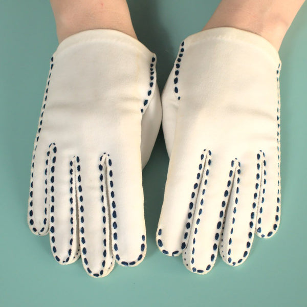 Short White & Navy Gloves Cats Like Us