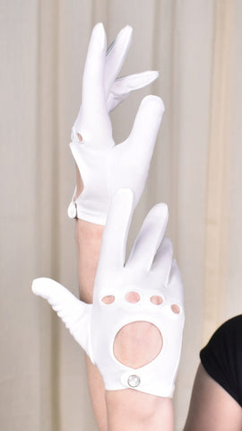 Short White Open Snap Vintage Gloves Cats Like Us