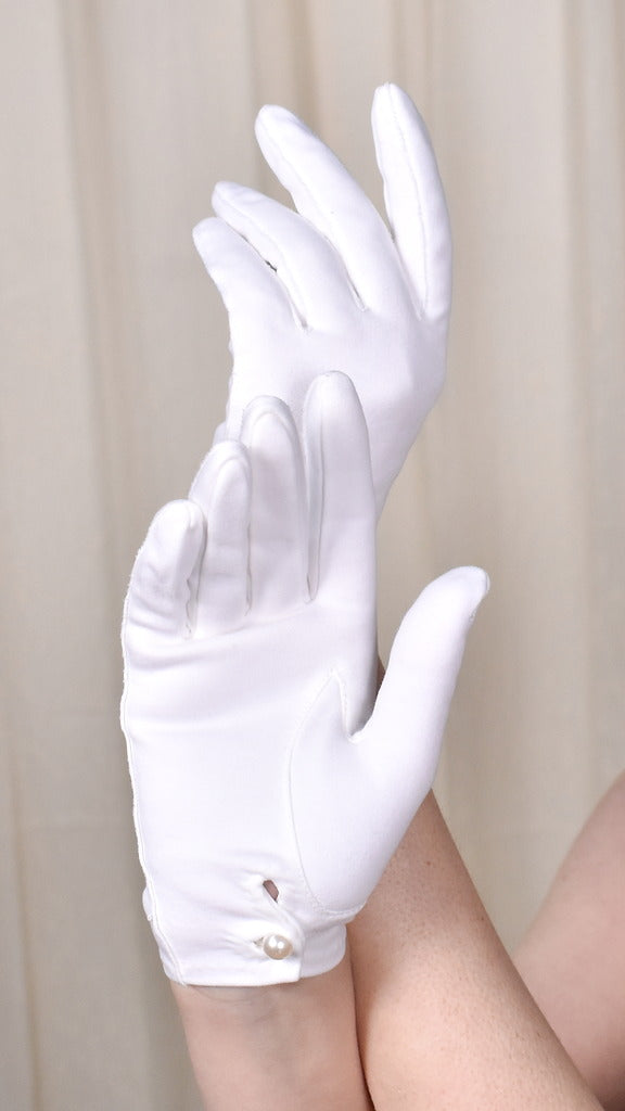Short White Pearl Wrist Gloves Cats Like Us