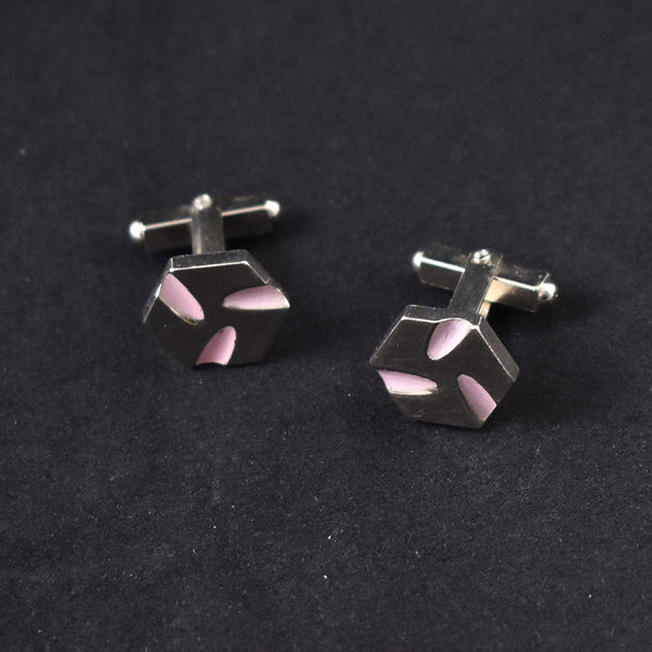 Silver Hexagon Pink Cuff Links Cats Like Us