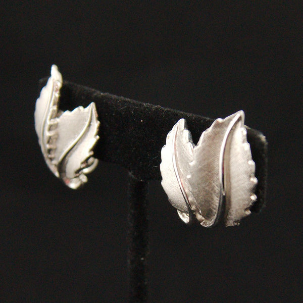 Silver Textured Leaf Earrings Cats Like Us