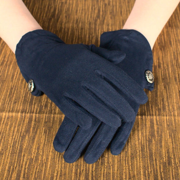 Soft Short Navy Button Gloves Cats Like Us