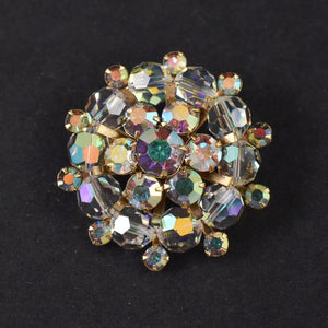 Vintage Blue & Clear Rhinestones Gold Tone Round Scatter Brooch