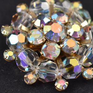 Vintage Blue & Clear Rhinestones Gold Tone Round Scatter Brooch