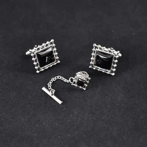 Square Vintage Cuff Links & Tie Set Cats Like Us