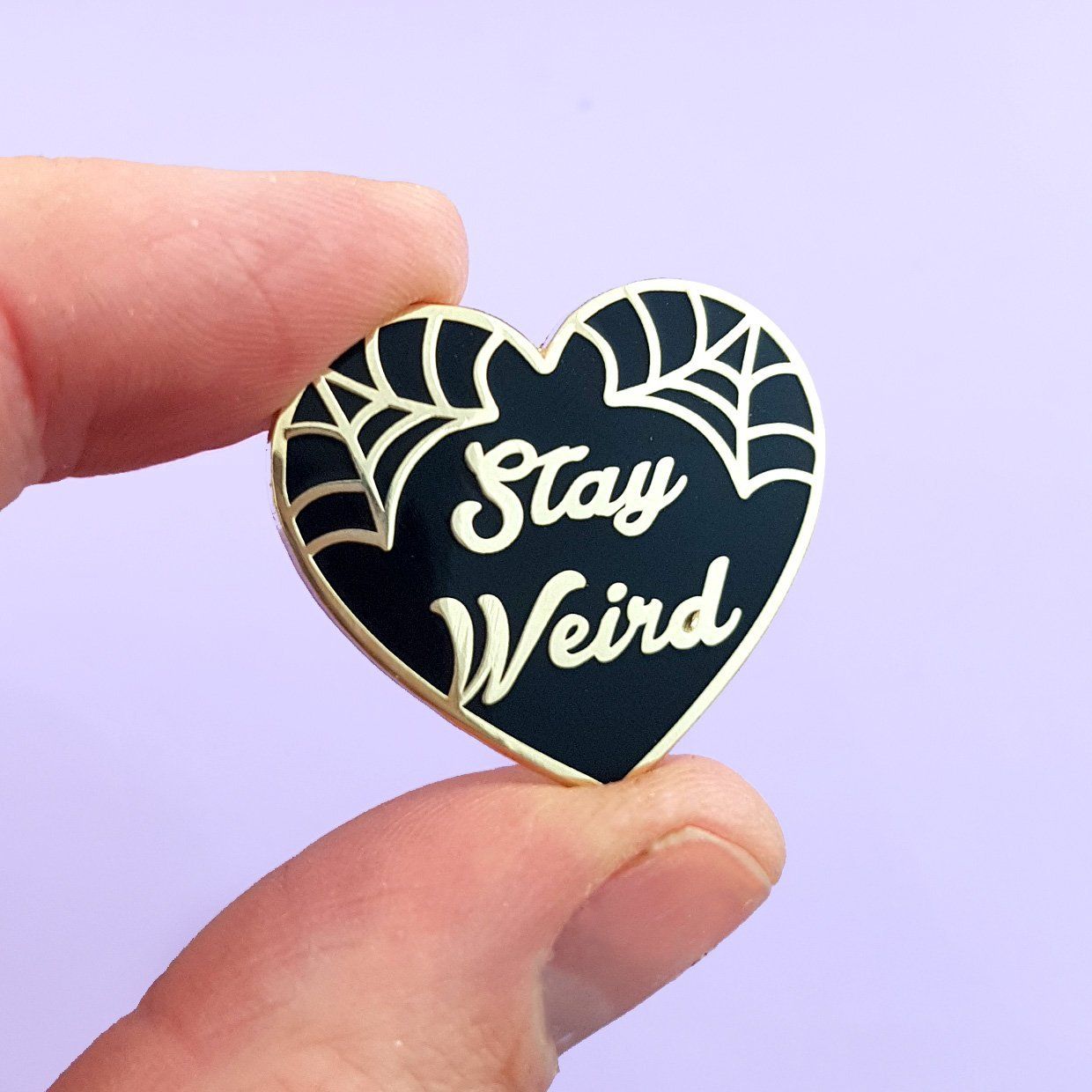 Stay Weird Black Heart Pin Cats Like Us