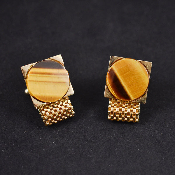 Tiger Eye Chain Vintage Link Cuff Links Cats Like Us